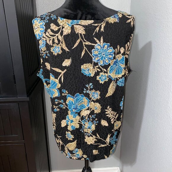 White Stag Stretch Blouse XL Black Floral Print Sleeveless Y2K Office chic - Picture 7 of 8